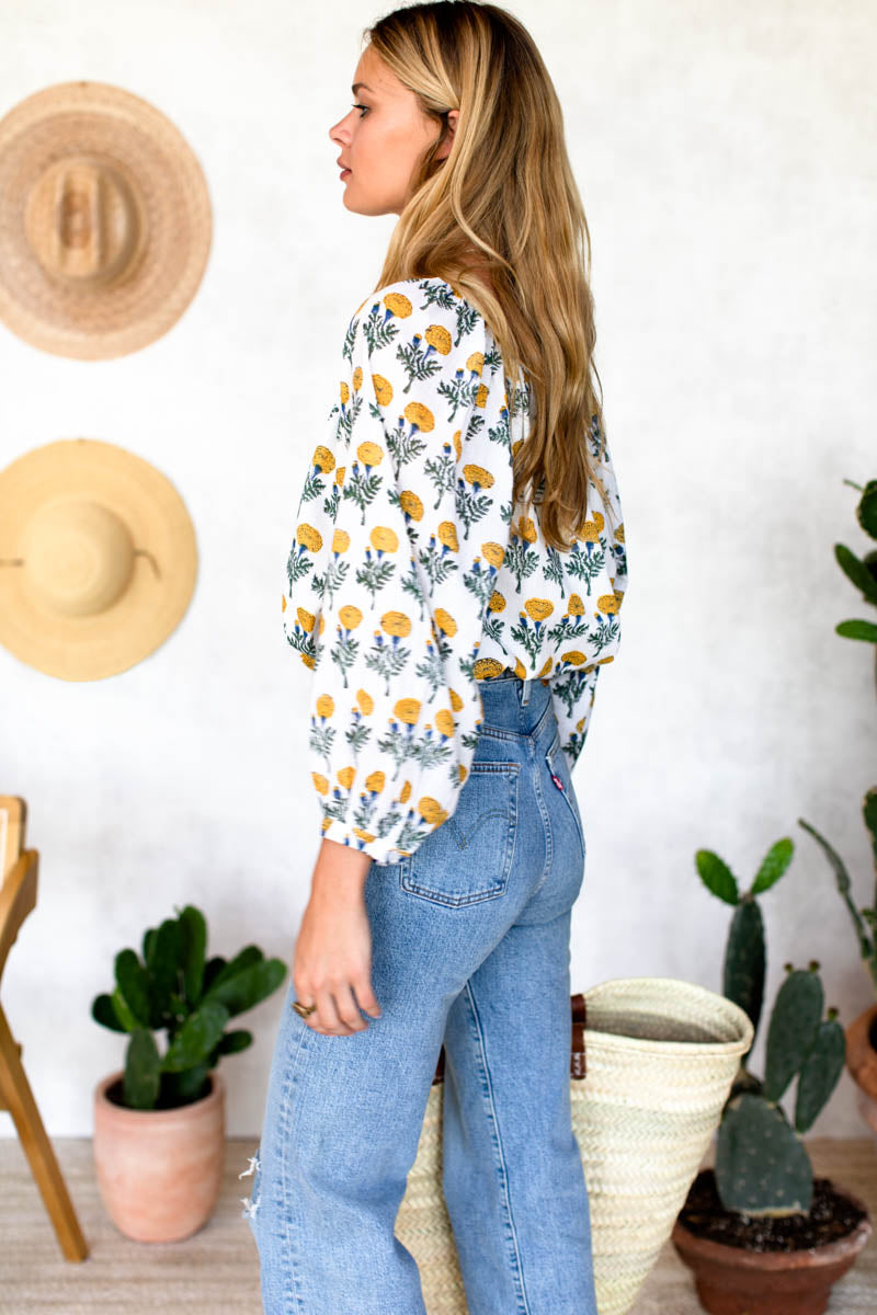 Lucy Blouse - Big Marigolds White Organic