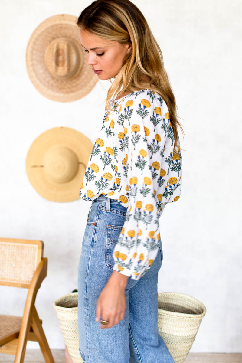 Lucy Blouse - Big Marigolds White Organic