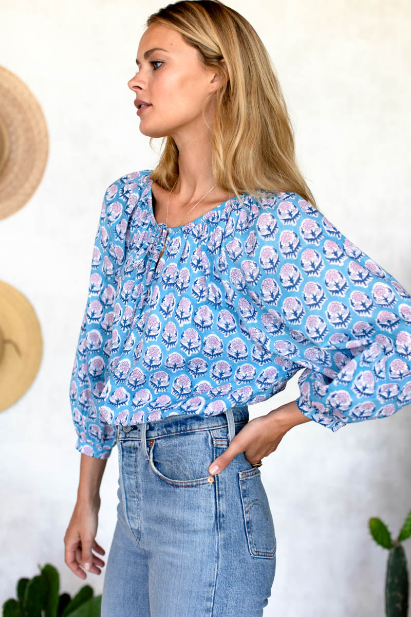 Lucy Blouse - Friday Flowers Blue + Pink Organic