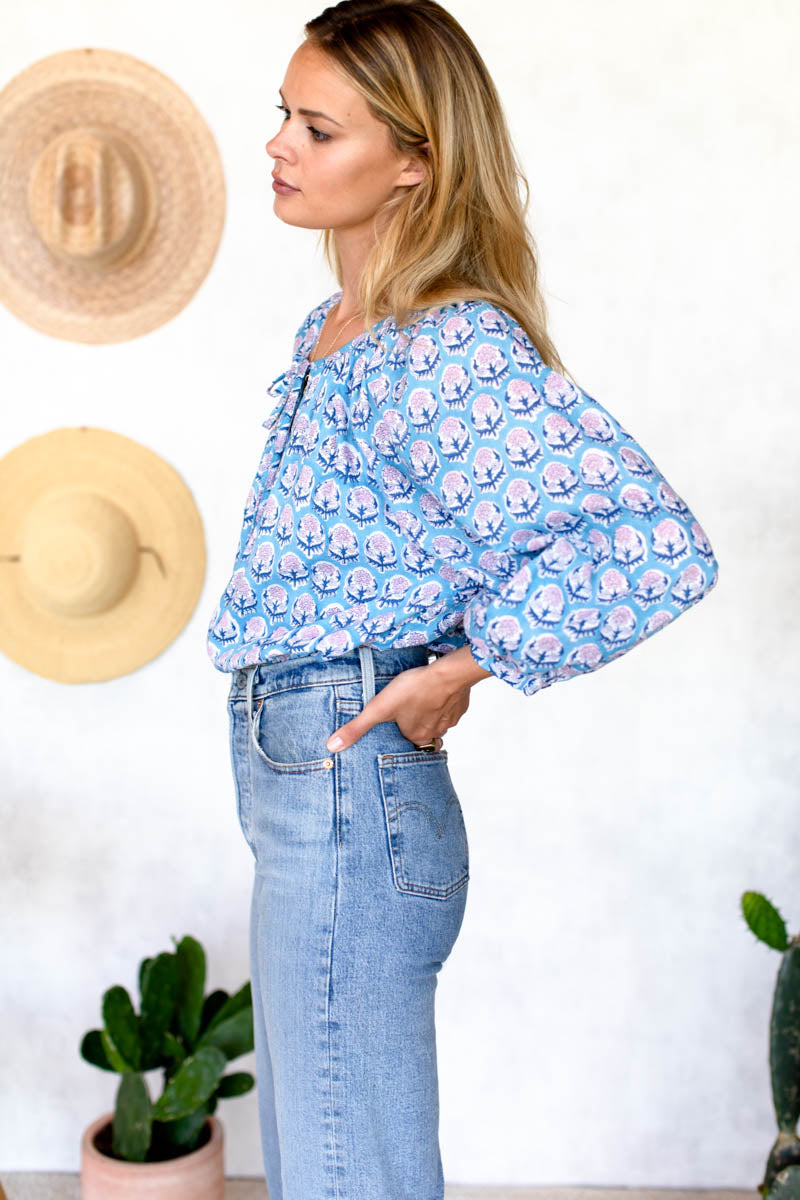 Lucy Blouse - Friday Flowers Blue + Pink Organic