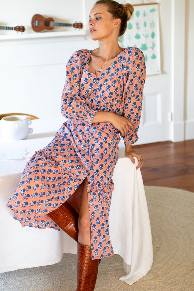 Lucy Long Sleeve Dress - Little Marigolds Apple + Blue Organic