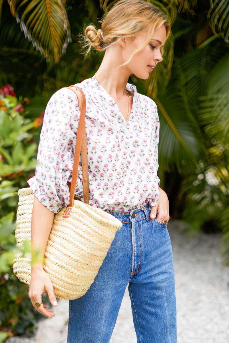 Mandarin Collar Top - Rosey Flowers Organic