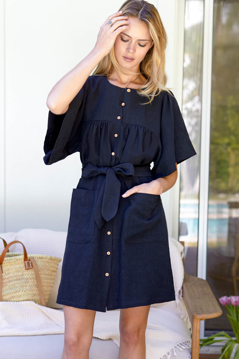 Marion Button Dress - Black