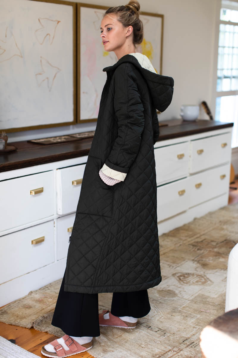 Reversible Quilted Matisse Coat - Black