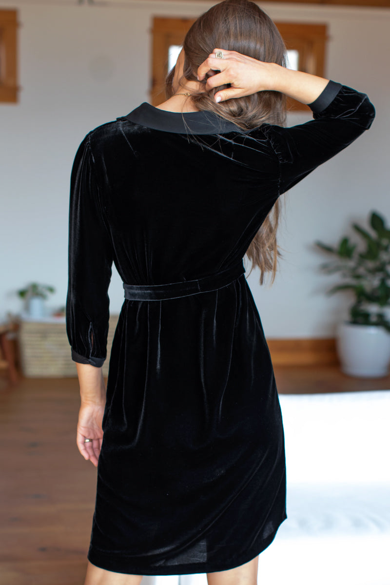 Velvet Shirtdress - Black Silk Velvet