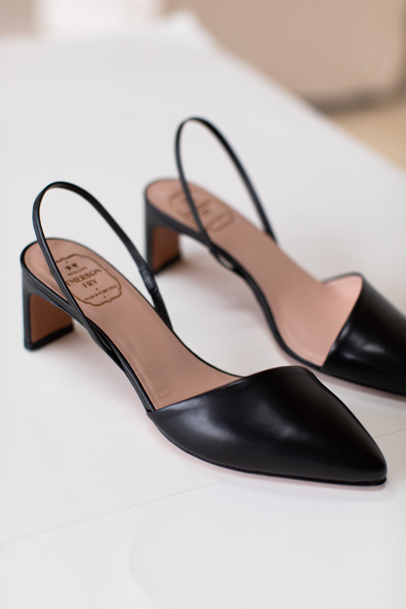 Frankie Angled Slingback - Black Leather