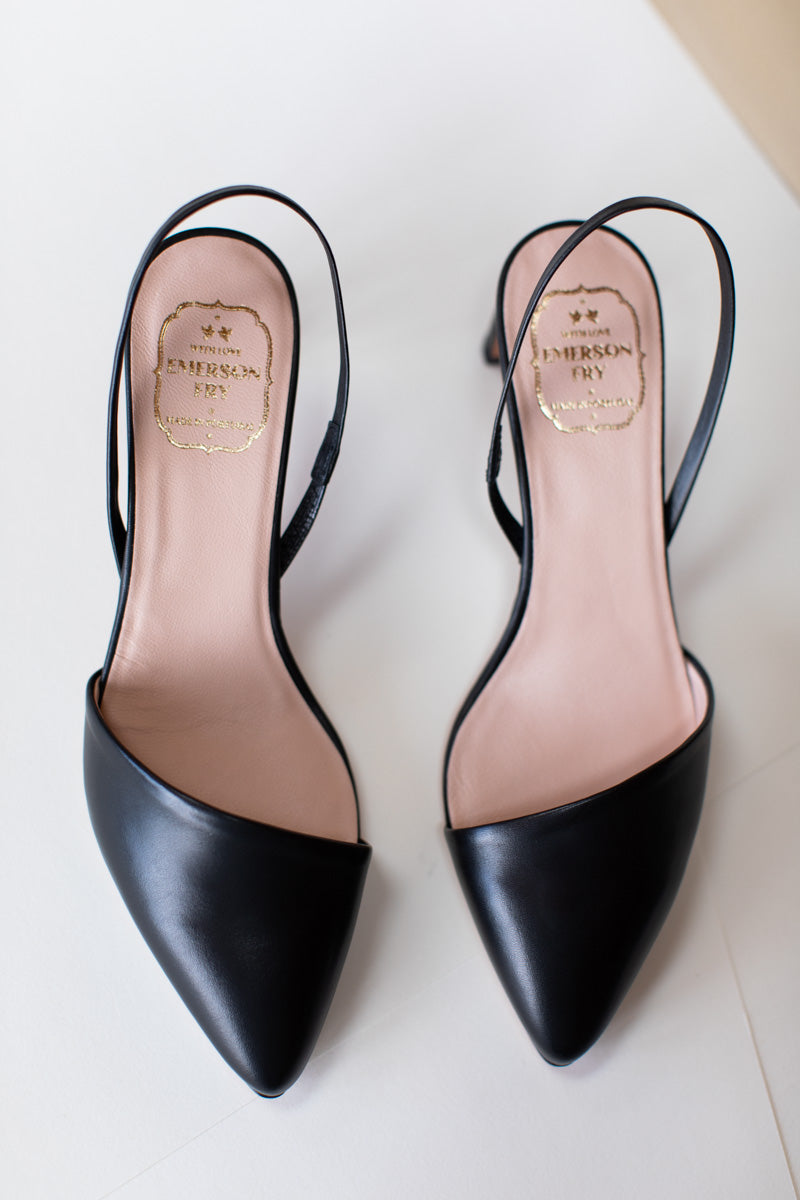 Frankie Angled Slingback - Black Leather