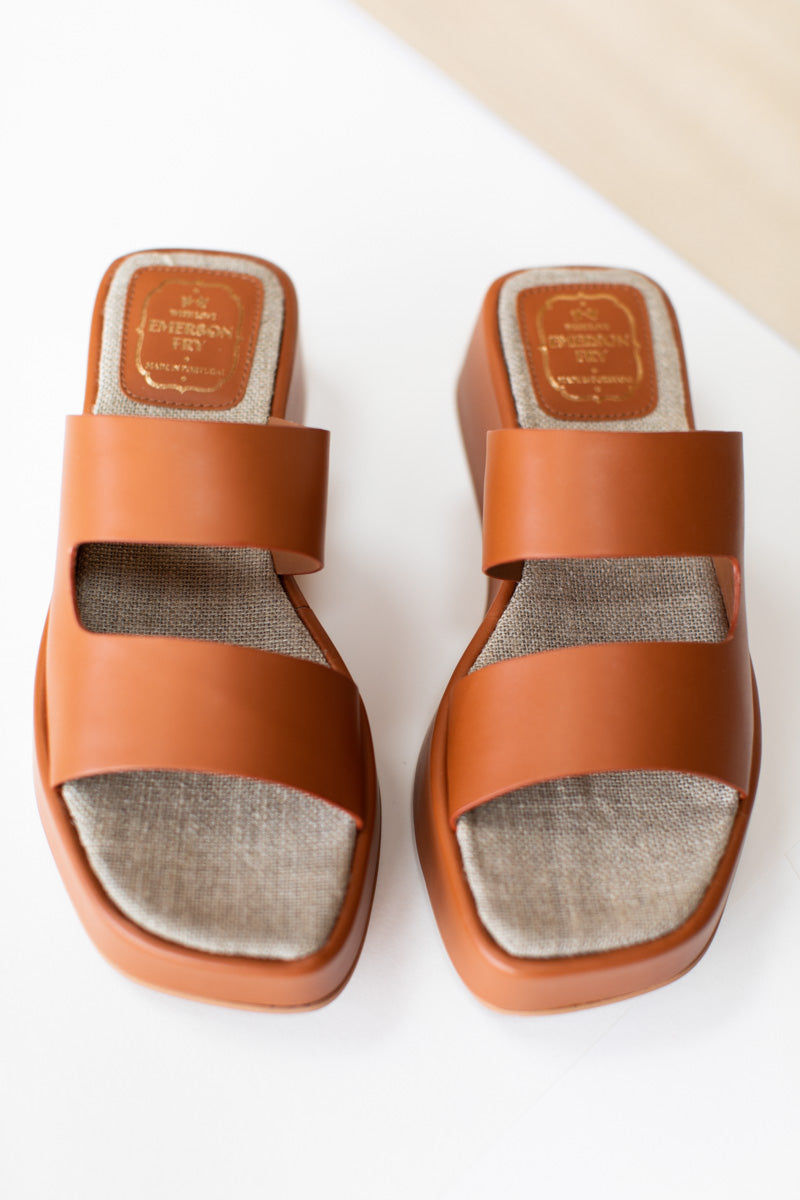 Platform Slide - Almond Leather