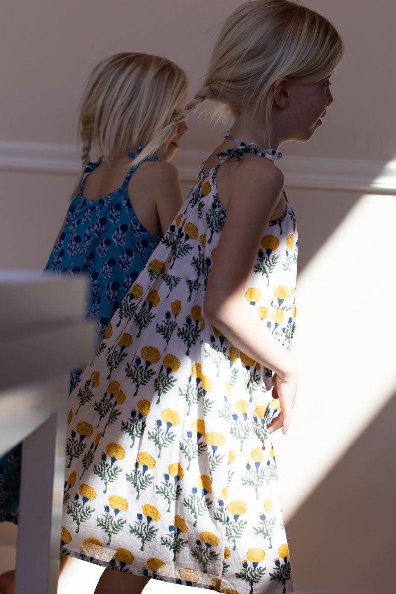 Little Fry Sunshine Dress - Big Marigolds White Organic