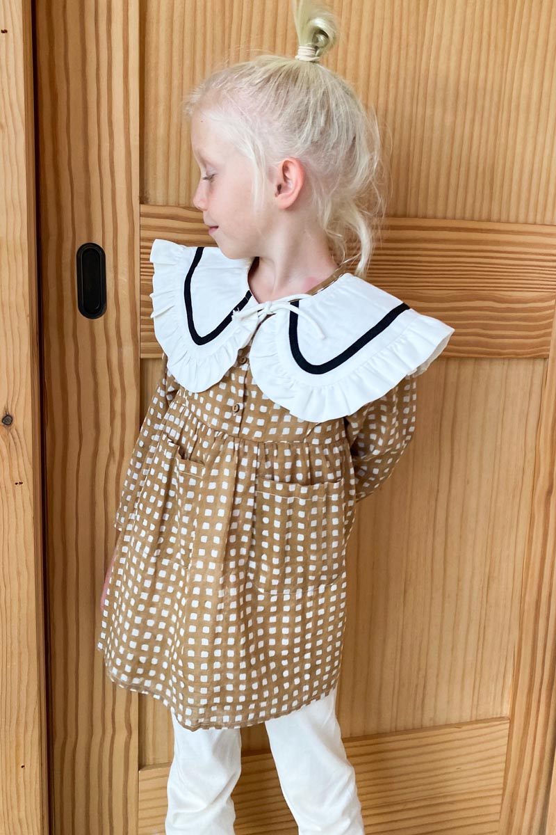 Little Fry Little Dress - Ochre Gingham Organic