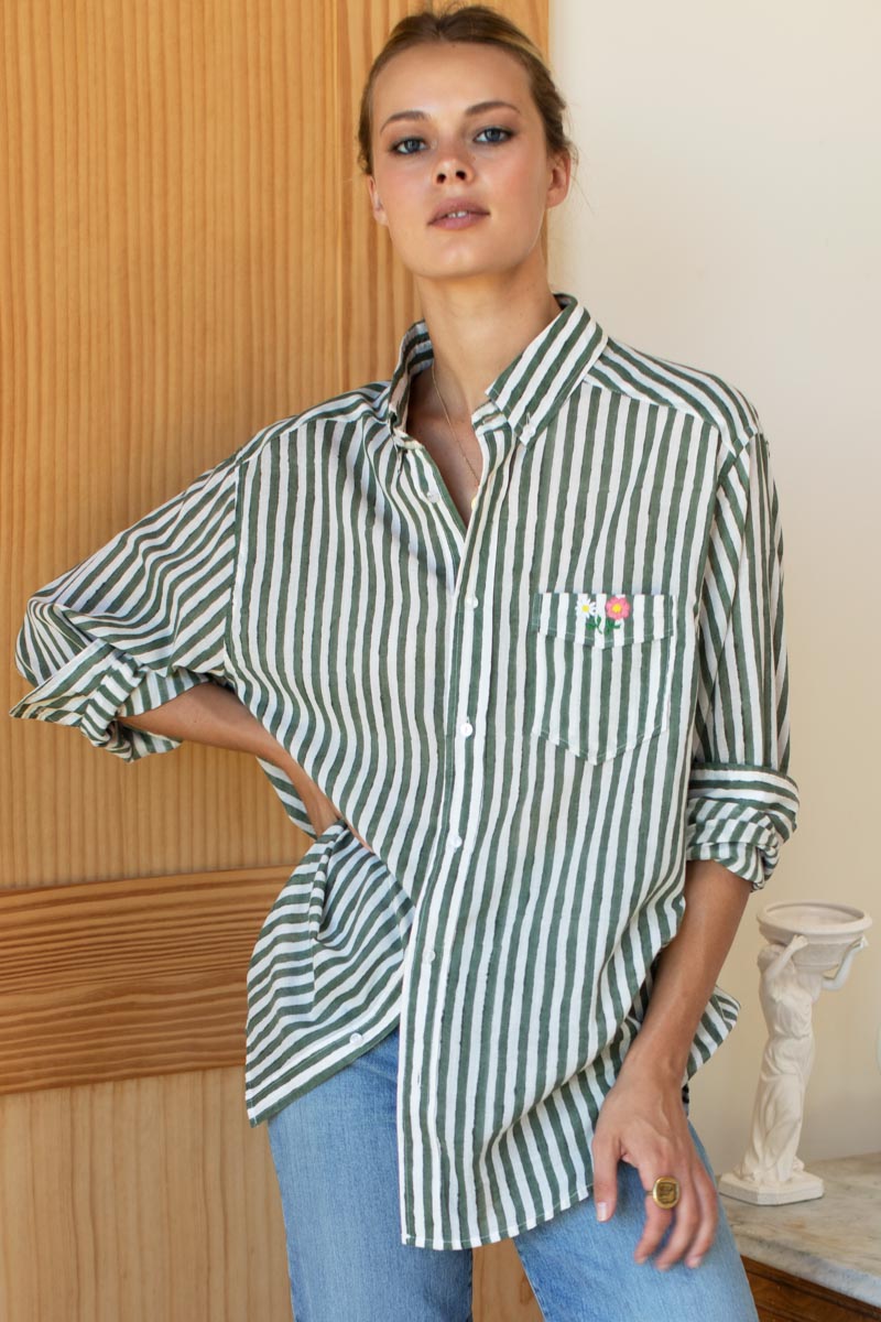 Ryan Shirt - Moss Stripe Organic