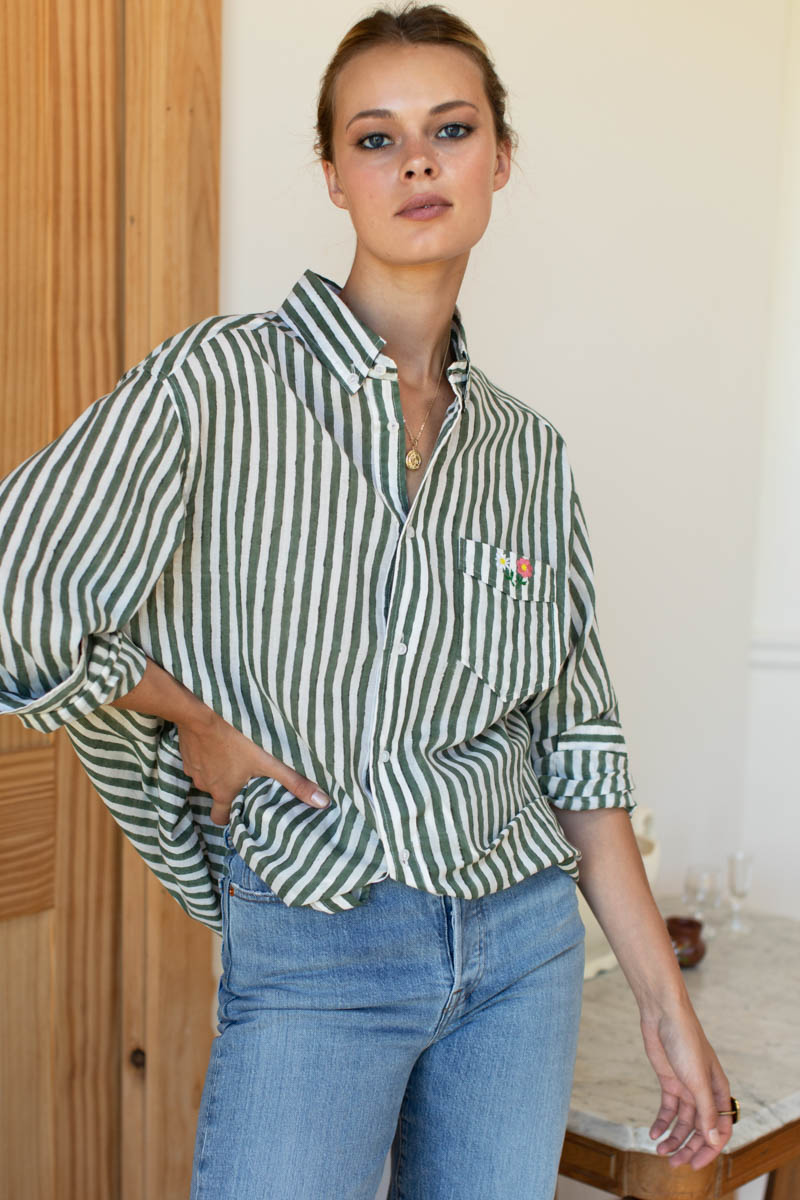 Ryan Shirt - Moss Stripe Organic