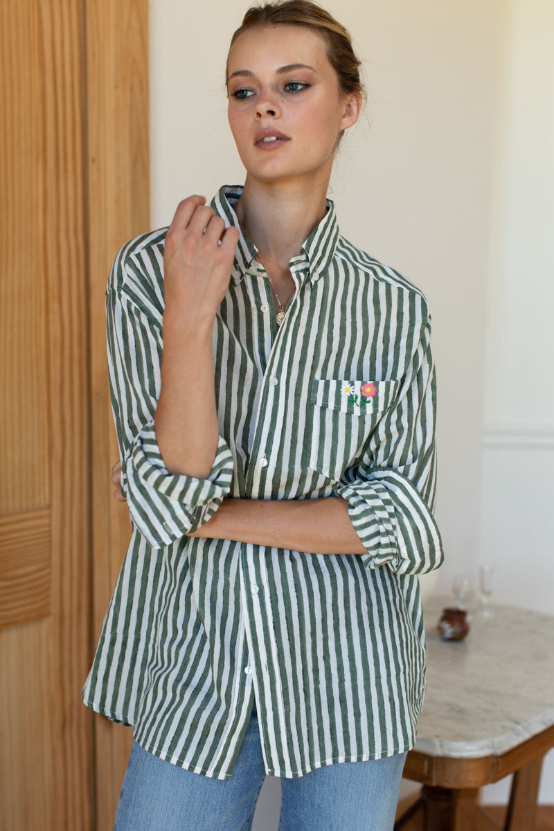 Ryan Shirt - Moss Stripe Organic