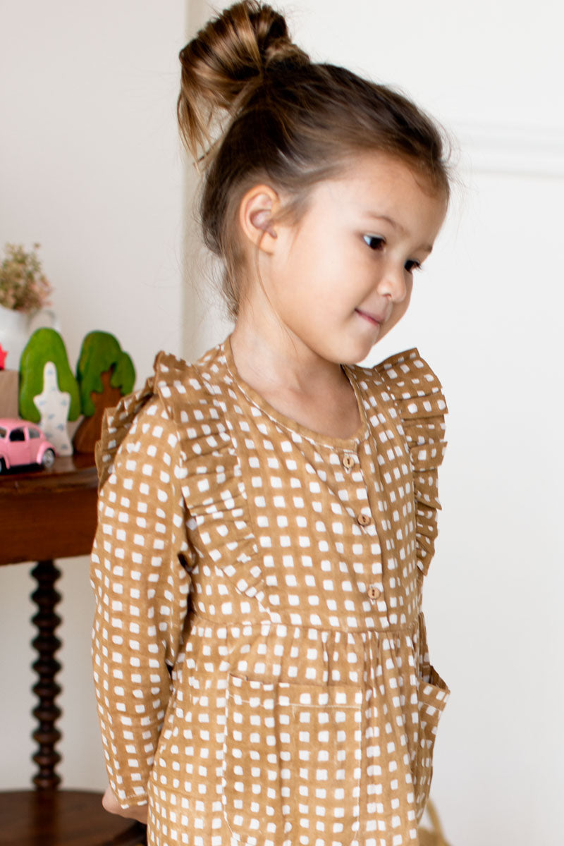 Little Fry Little Dress - Ochre Gingham Organic