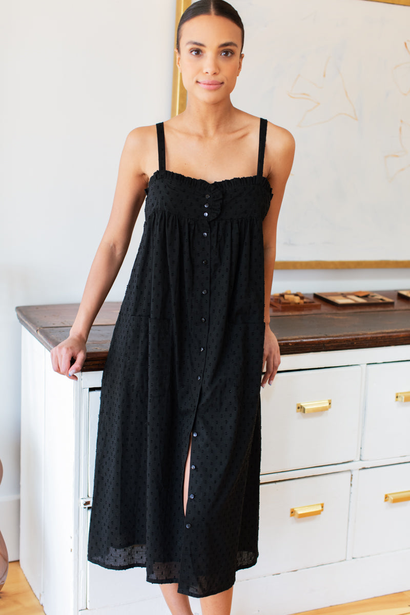 Astrid Midi Dress - Black Swiss Dot Organic