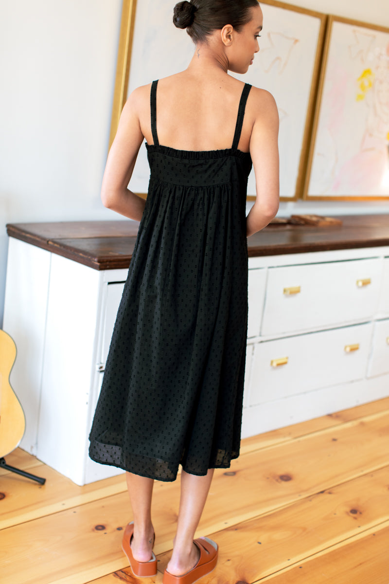 Astrid Midi Dress - Black Swiss Dot Organic