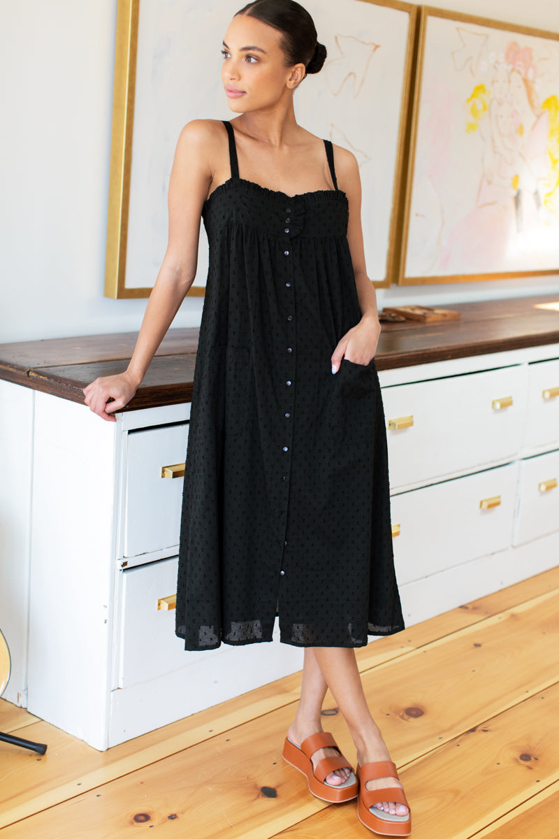 Astrid Midi Dress - Black Swiss Dot Organic