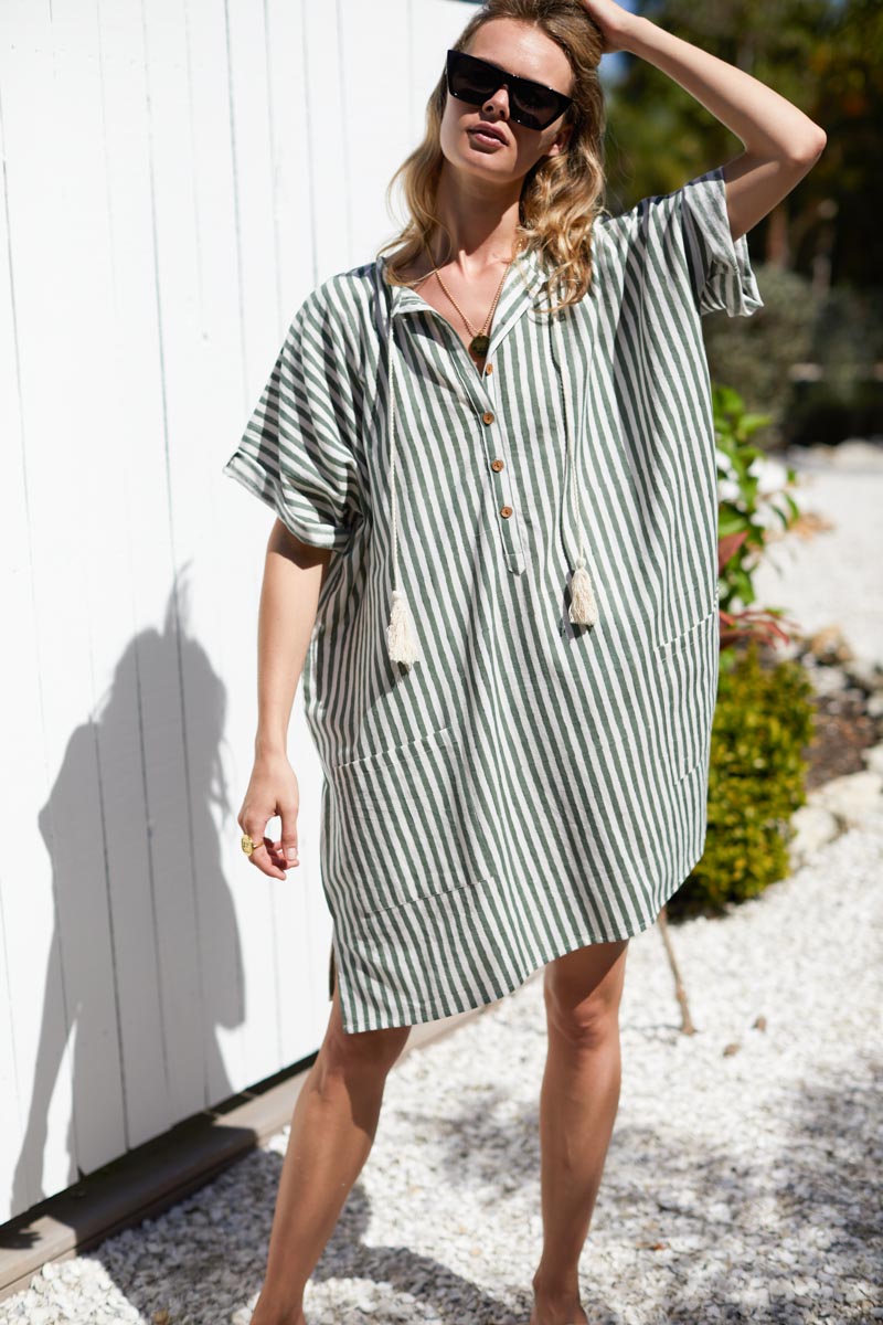 Baja Caftan - Moss Stripe Organic