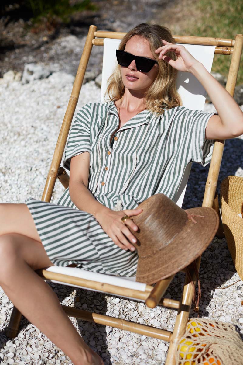 Baja Caftan - Moss Stripe Organic