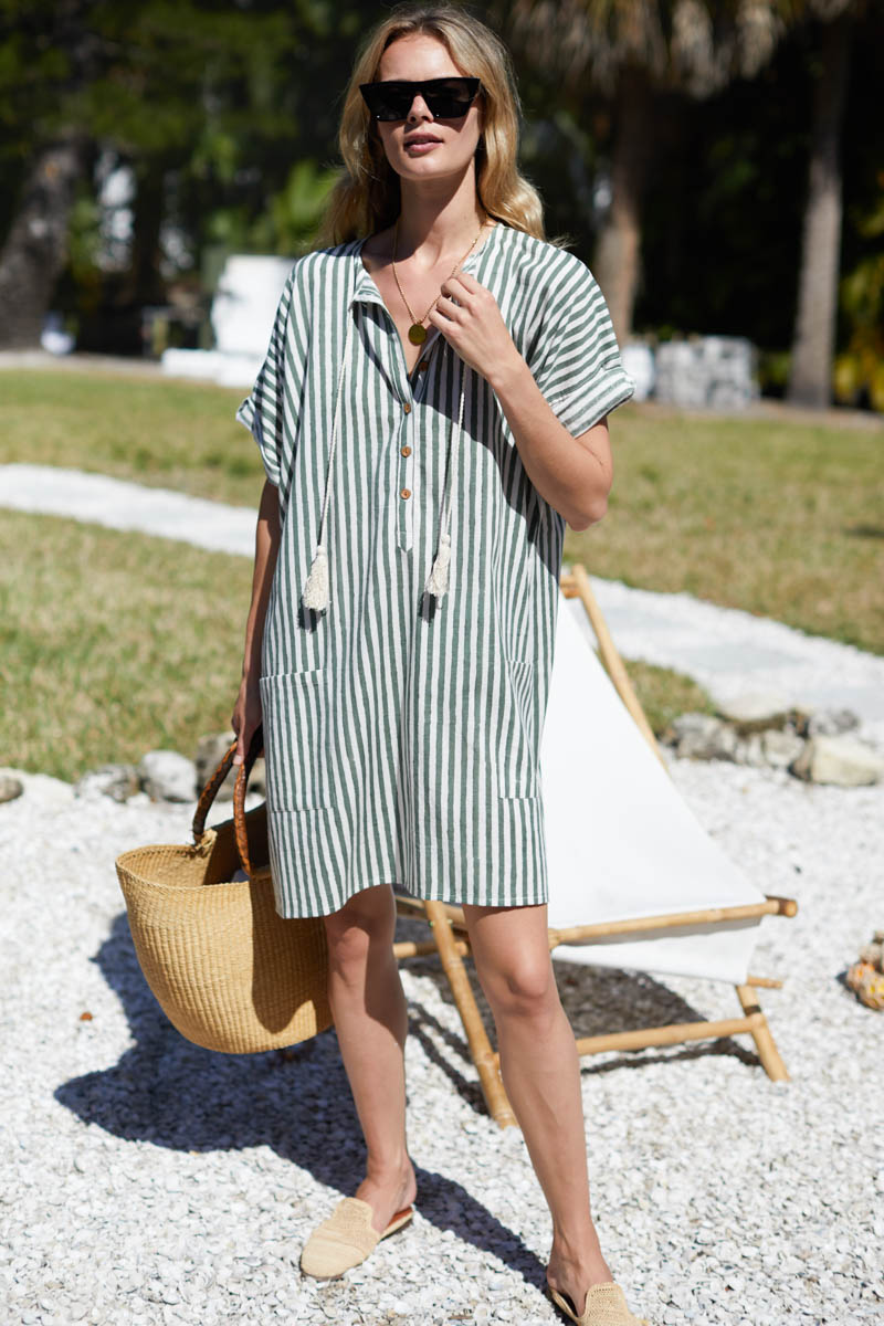 Baja Caftan - Moss Stripe Organic