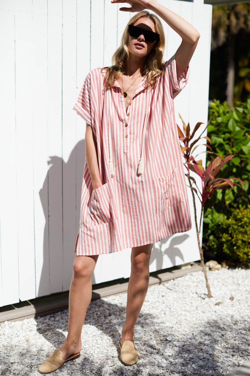 Baja Caftan - Muted Clay Stripe Organic