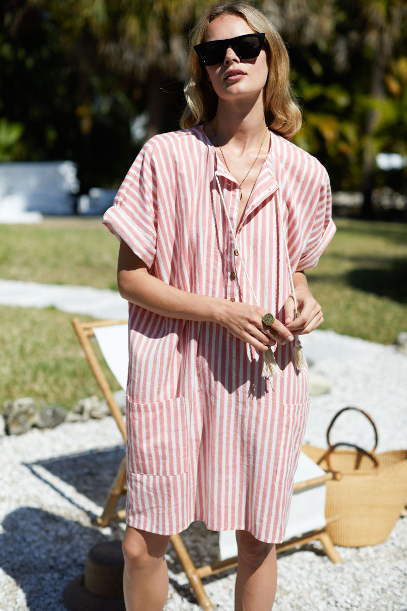 Baja Caftan - Muted Clay Stripe Organic