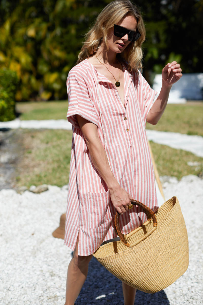 Baja Caftan - Muted Clay Stripe Organic