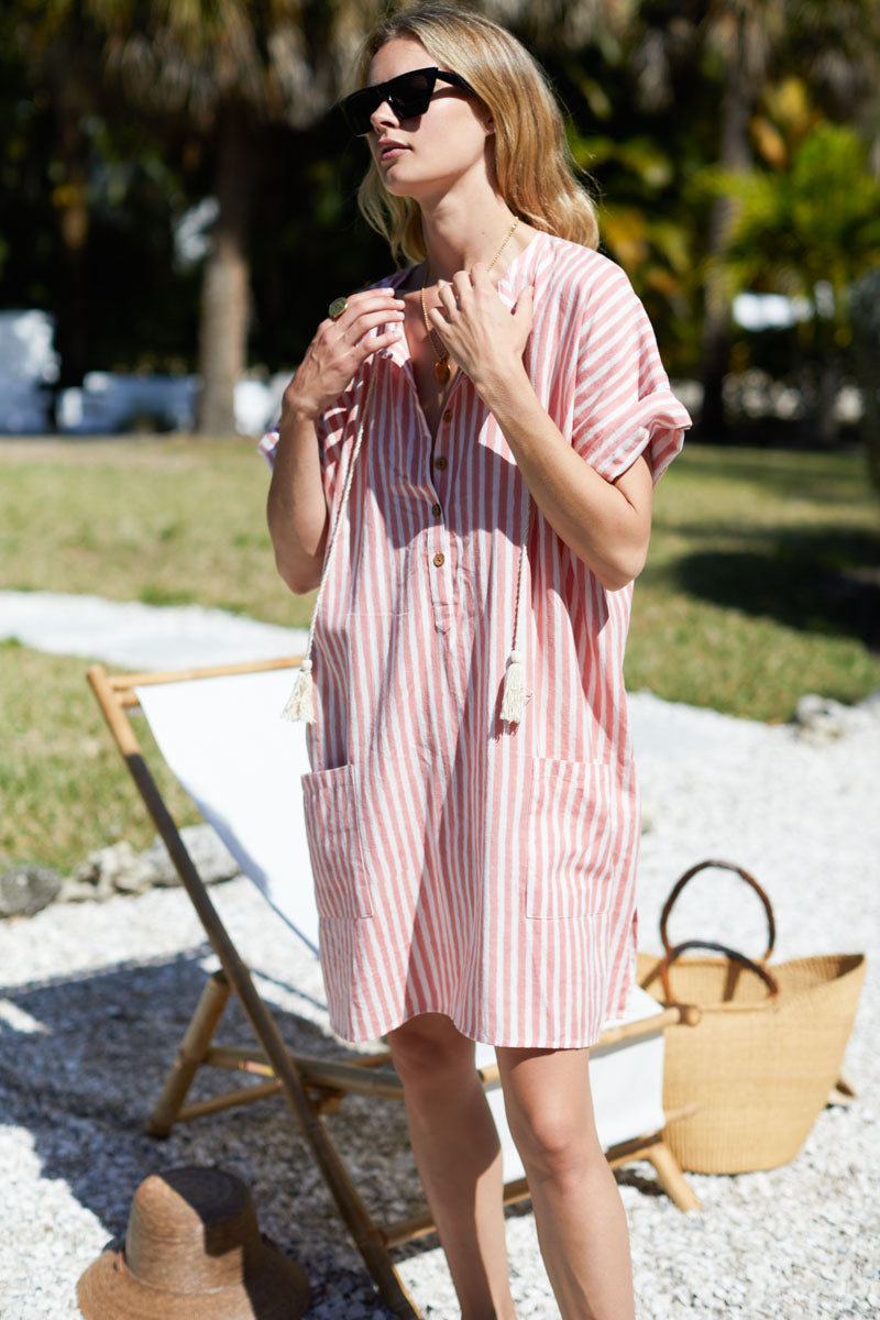 Baja Caftan - Muted Clay Stripe Organic