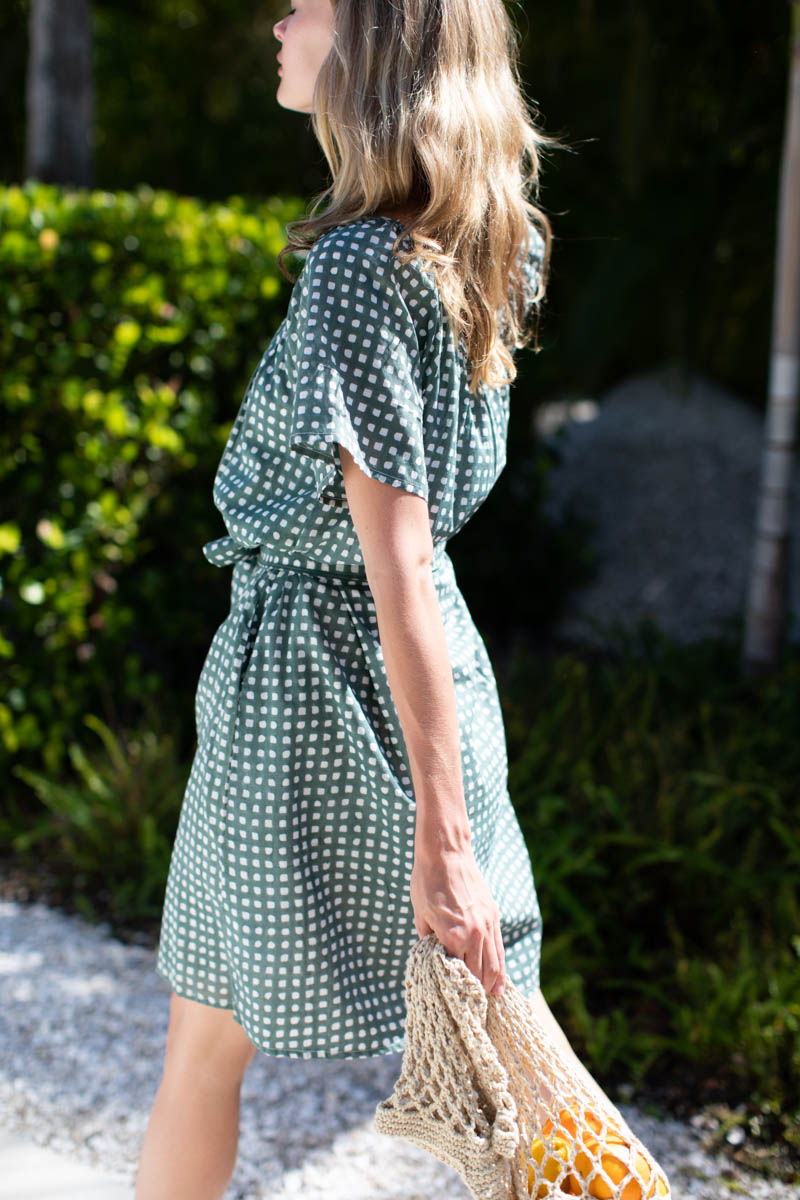 Colette Short Dress - Moss Gingham Organic