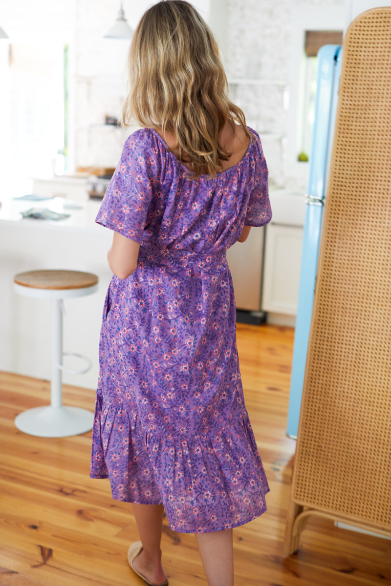 Colette Long Dress - Violet Wildflower Organic