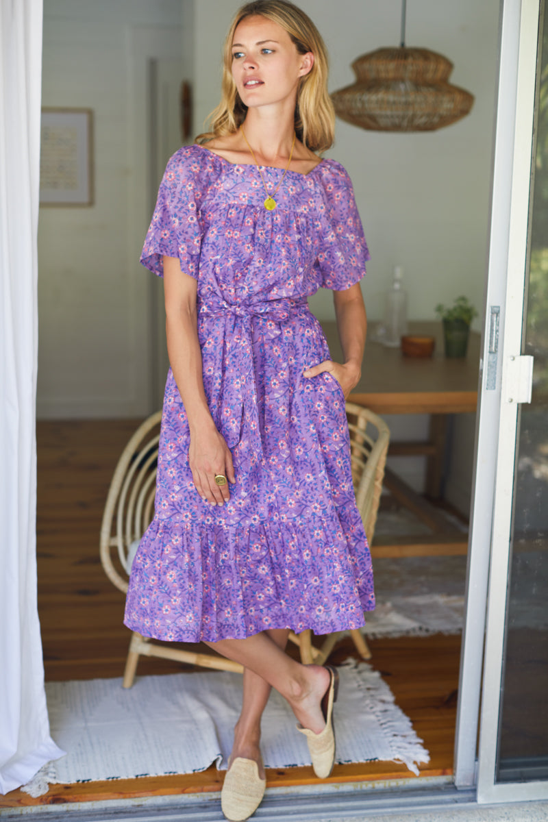 Colette Long Dress - Violet Wildflower Organic