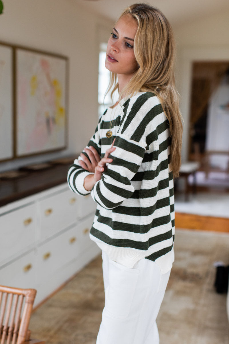 Carolyn Sweater - Army French Stripe Organic