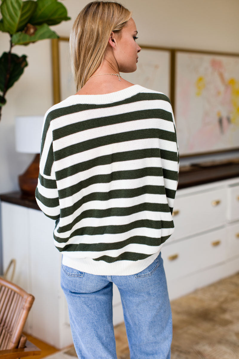 Carolyn Sweater - Army French Stripe Organic