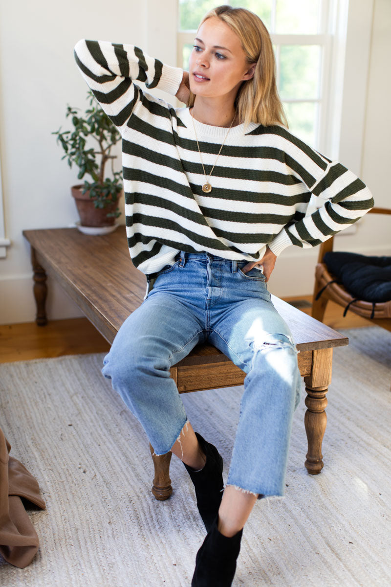 Carolyn Sweater - Army French Stripe Organic - Emerson Fry