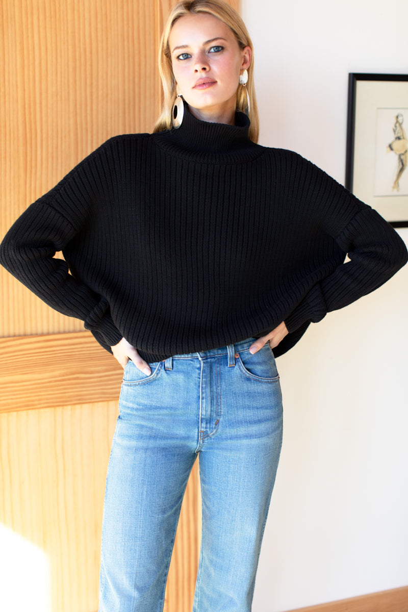 Carolyn Funnel Neck Sweater - Black Organic