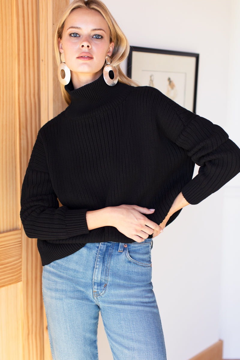 Carolyn Funnel Neck Sweater - Black Organic