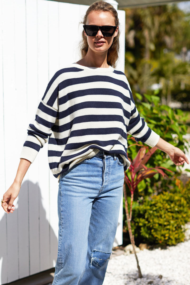 Carolyn Sweater - Navy French Stripe Organic