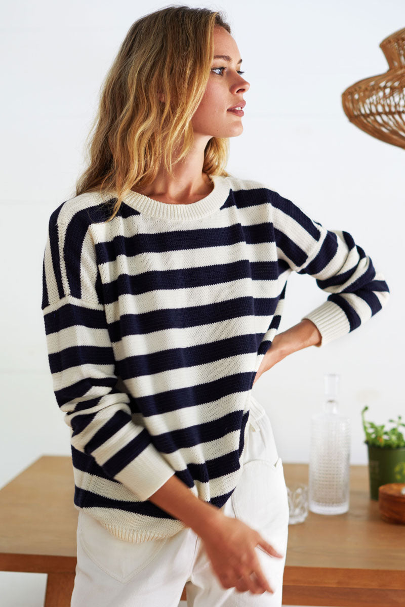 Carolyn Sweater - Navy French Stripe Organic