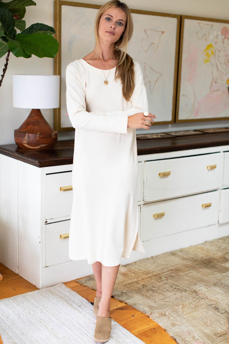 Cozy Midi Dress Crewneck - Ivory Organic