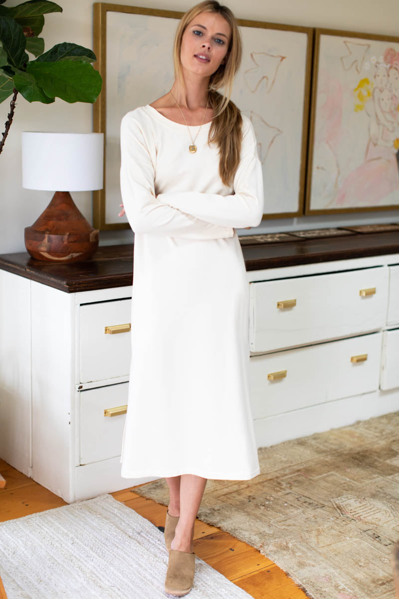 Cozy Midi Dress Crewneck - Ivory Organic