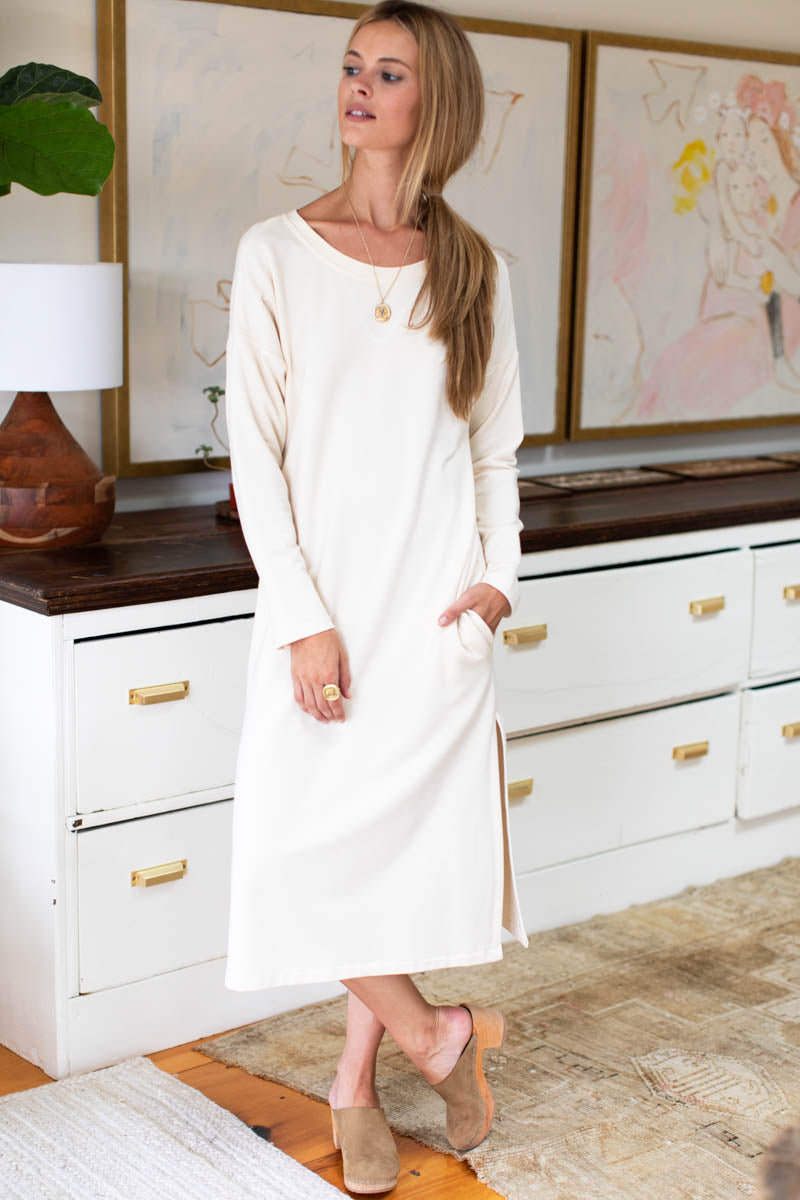 Cozy Midi Dress Crewneck - Ivory Organic