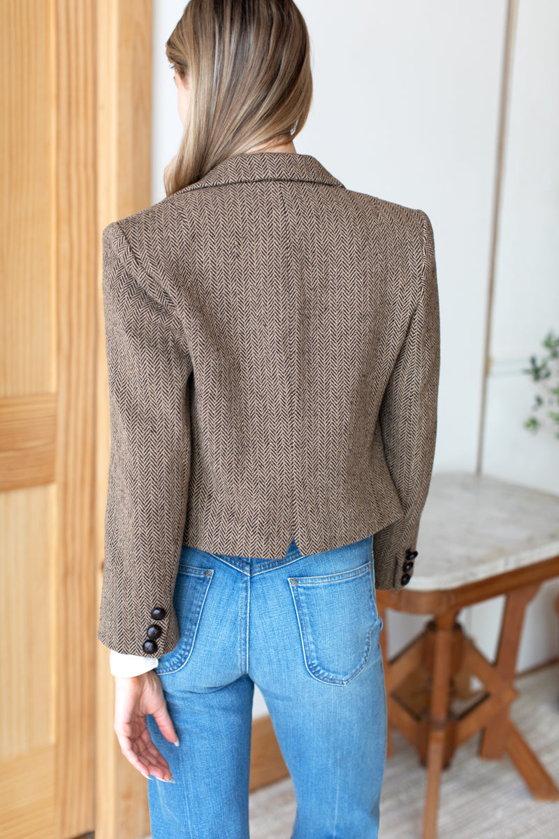 Cropped Blazer - Brown Herringbone