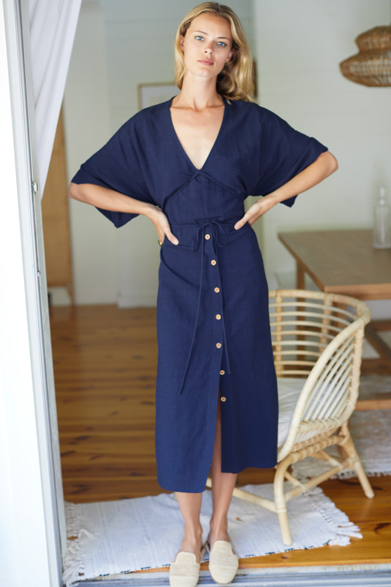 Delphine Button Front Dress - Maritime Linen