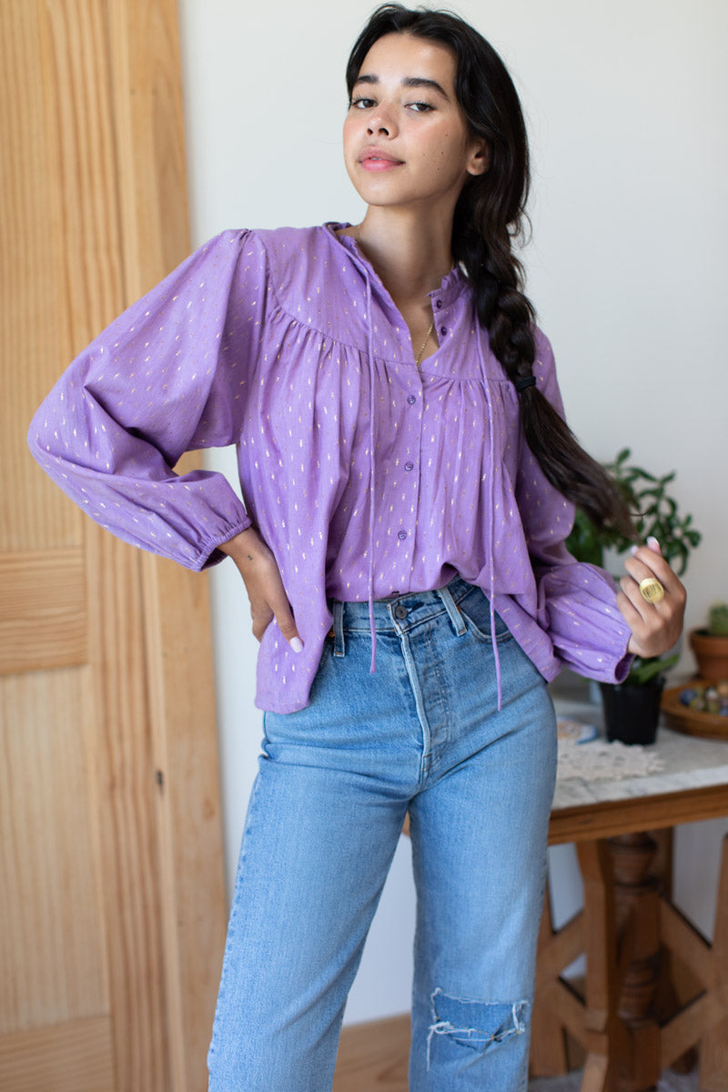 Emmaline Blouse - Lavendula Gold Dot Lurex