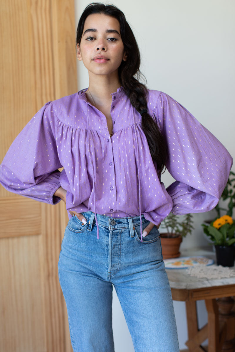 Emmaline Blouse - Lavendula Gold Dot Lurex