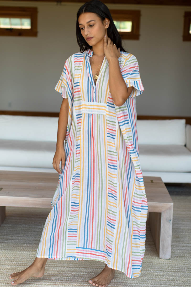 Emerson Caftan - Rainbow Stripe Organic