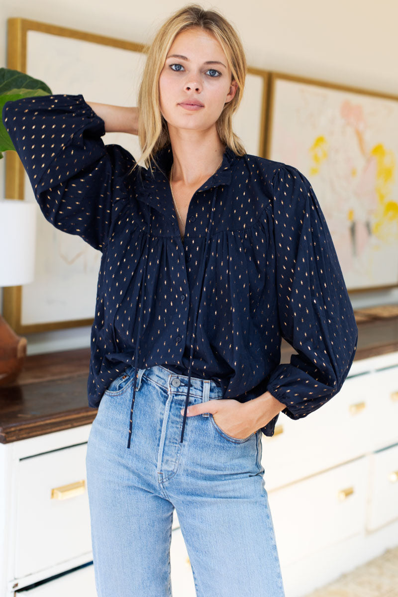 Emmaline Blouse - Maritime Gold Dot Lurex