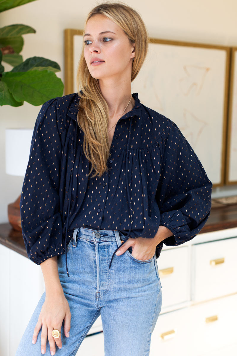 Emmaline Blouse - Maritime Gold Dot Lurex - Emerson Fry