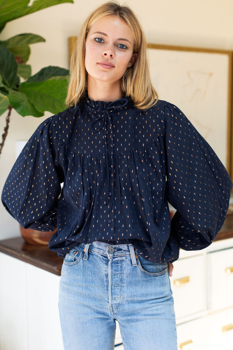 Emmaline Blouse - Maritime Gold Dot Lurex