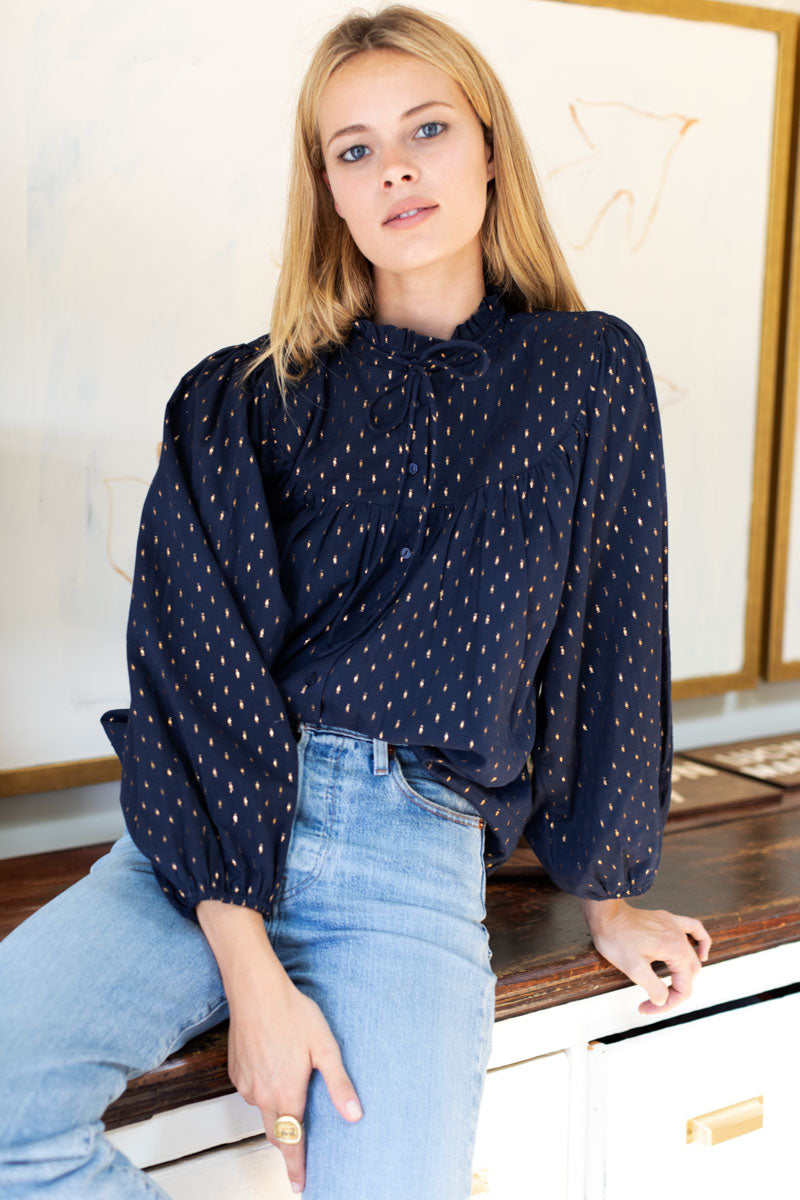 Emmaline Blouse - Maritime Gold Dot Lurex